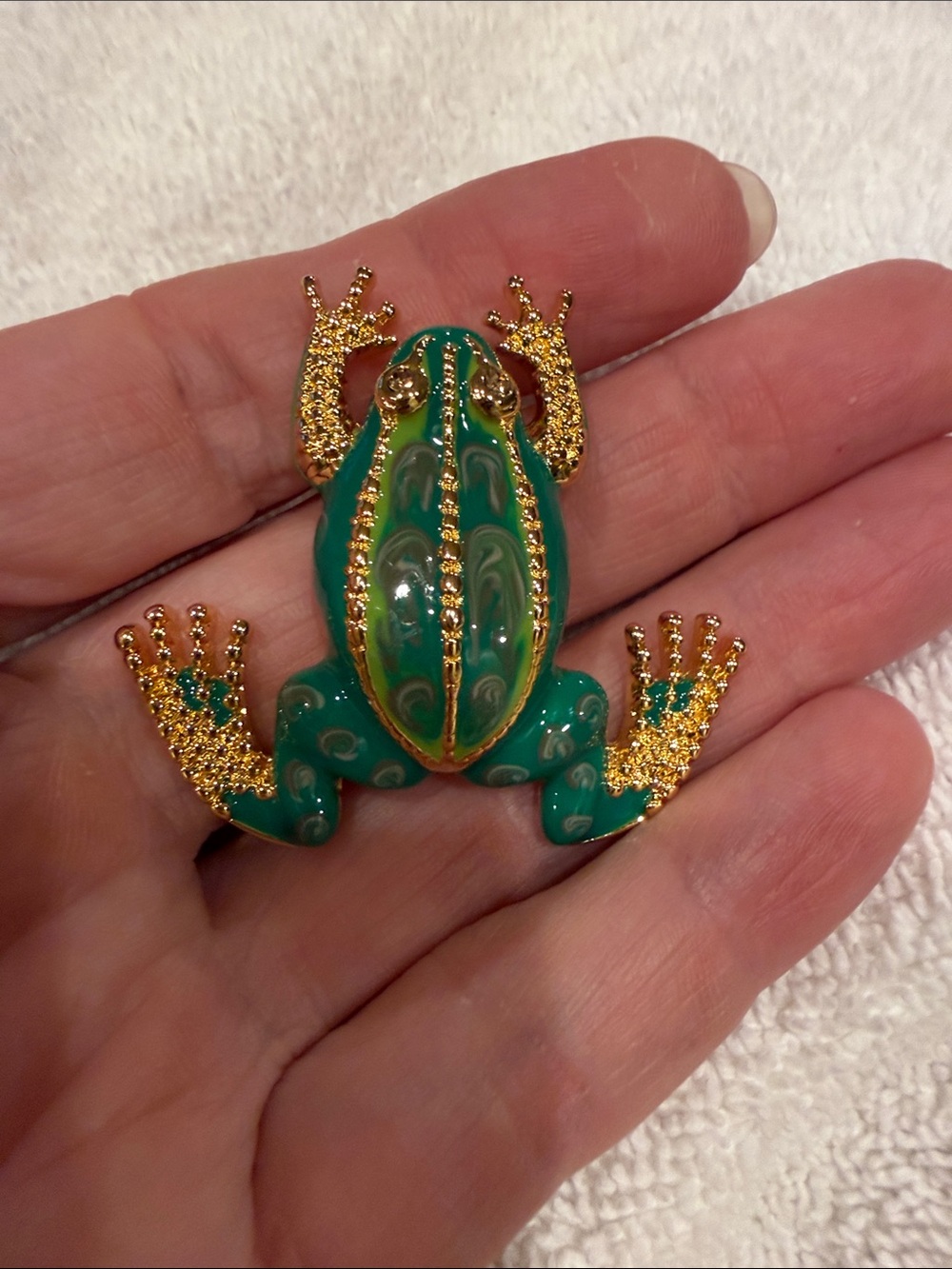 Talbots Green and Gold Enamel Frog Brooch